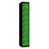 Probe Standard Metric Locker — 8 Door, Flat Top, Double Width — Black Carcass / Green Doors
