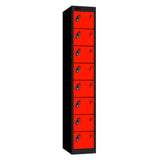 Probe Standard Metric Locker — 8 Door, Flat Top, Double Width — Black Carcass / Red Doors