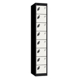 Probe Standard Metric Locker — 8 Door, Flat Top, Double Width — Black Carcass / White Doors