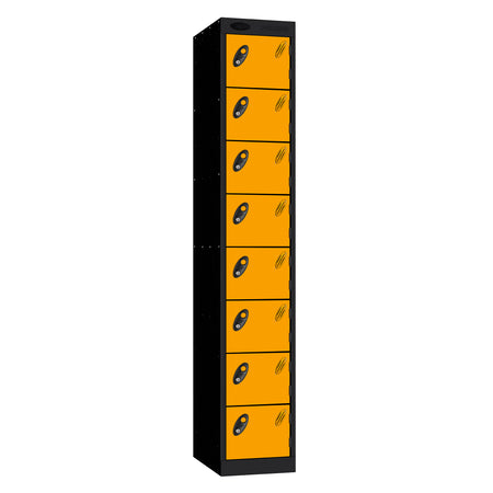 Probe Standard Metric Locker — 8 Door, Sloping Top, Double Width — Black Carcass / Yellow Doors