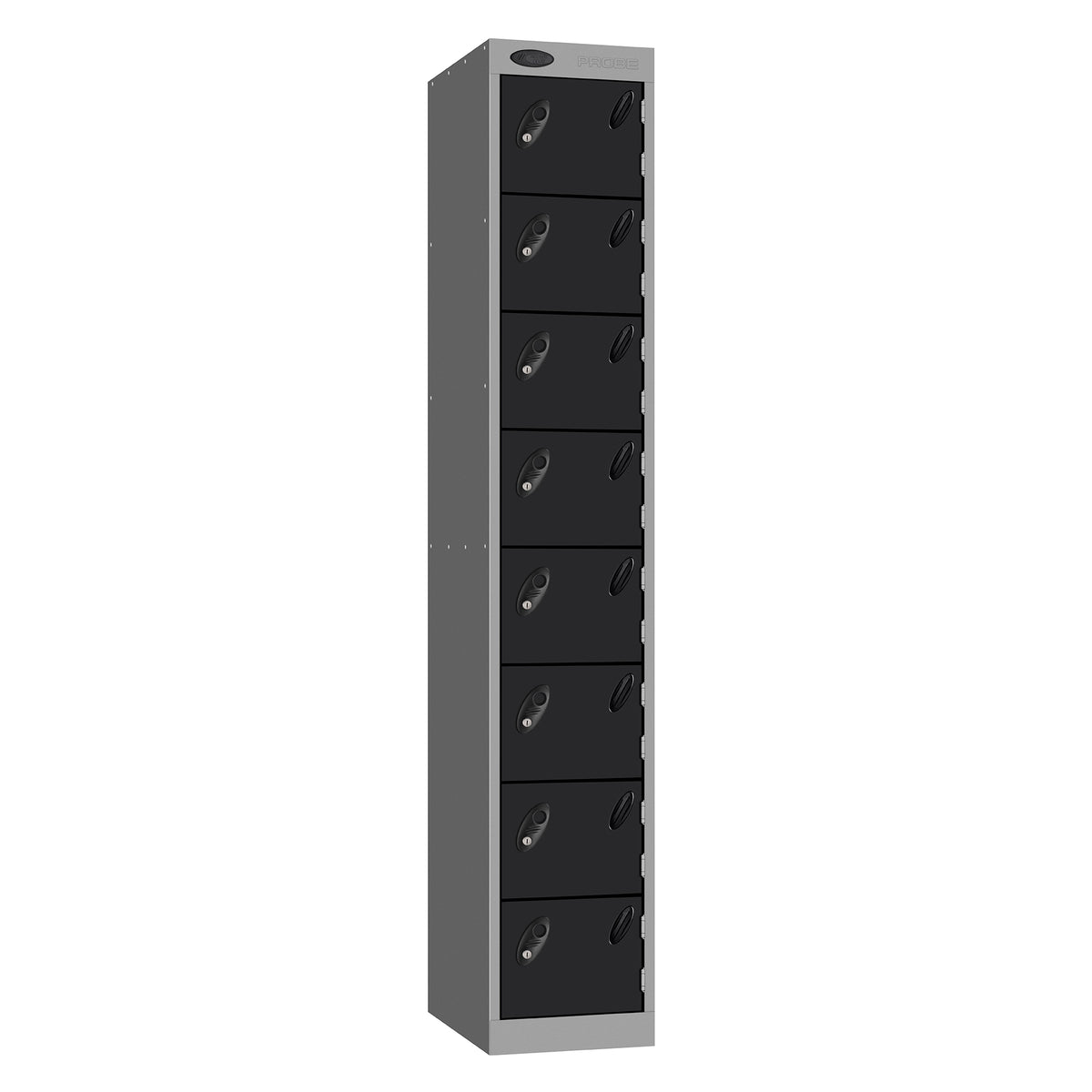 Probe Standard Metric Locker — 8 Door, Flat Top, Double Width — Silver Carcass / Black Doors