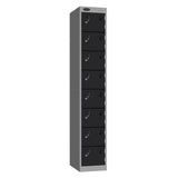 Probe Standard Metric Locker — 8 Door, Flat Top, Triple Width — Silver Carcass / Black Doors