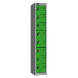 Probe Standard Metric Locker — 8 Door, Sloping Top, Double Width — Silver Carcass / Green Doors