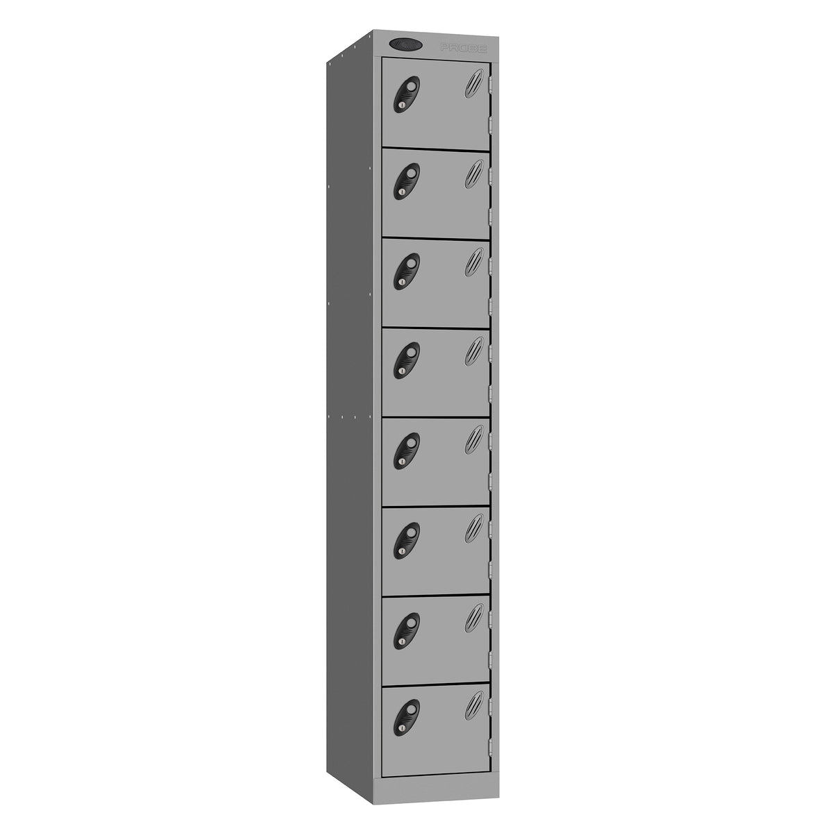 Probe Standard Metric Locker — 8 Door, Sloping Top, Double Width — Silver Carcass / Silver Doors
