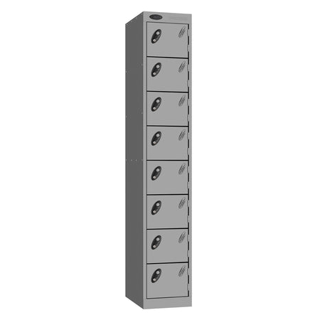 Probe Standard Metric Locker — 8 Door, Sloping Top, Double Width — Silver Carcass / Silver Doors