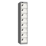 Probe Standard Metric Locker — 8 Door, Flat Top, Double Width — Silver Carcass / White Doors