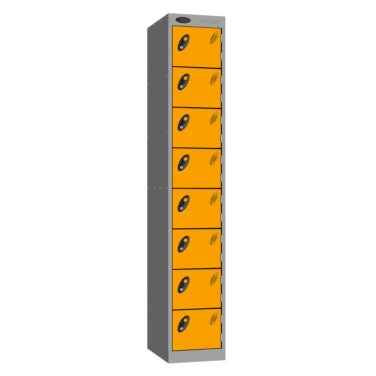 Probe Standard Metric Locker — 8 Door, Sloping Top, Double Width — Silver Carcass / Yellow Doors