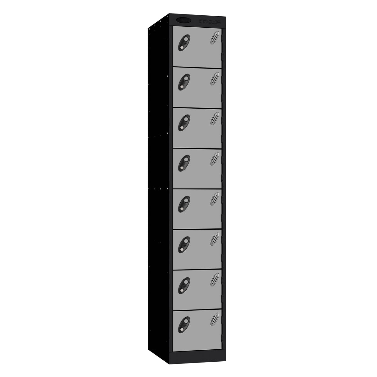 Probe 8 Door Sloping Top Triple Width — Black Carcass / Silver Doors