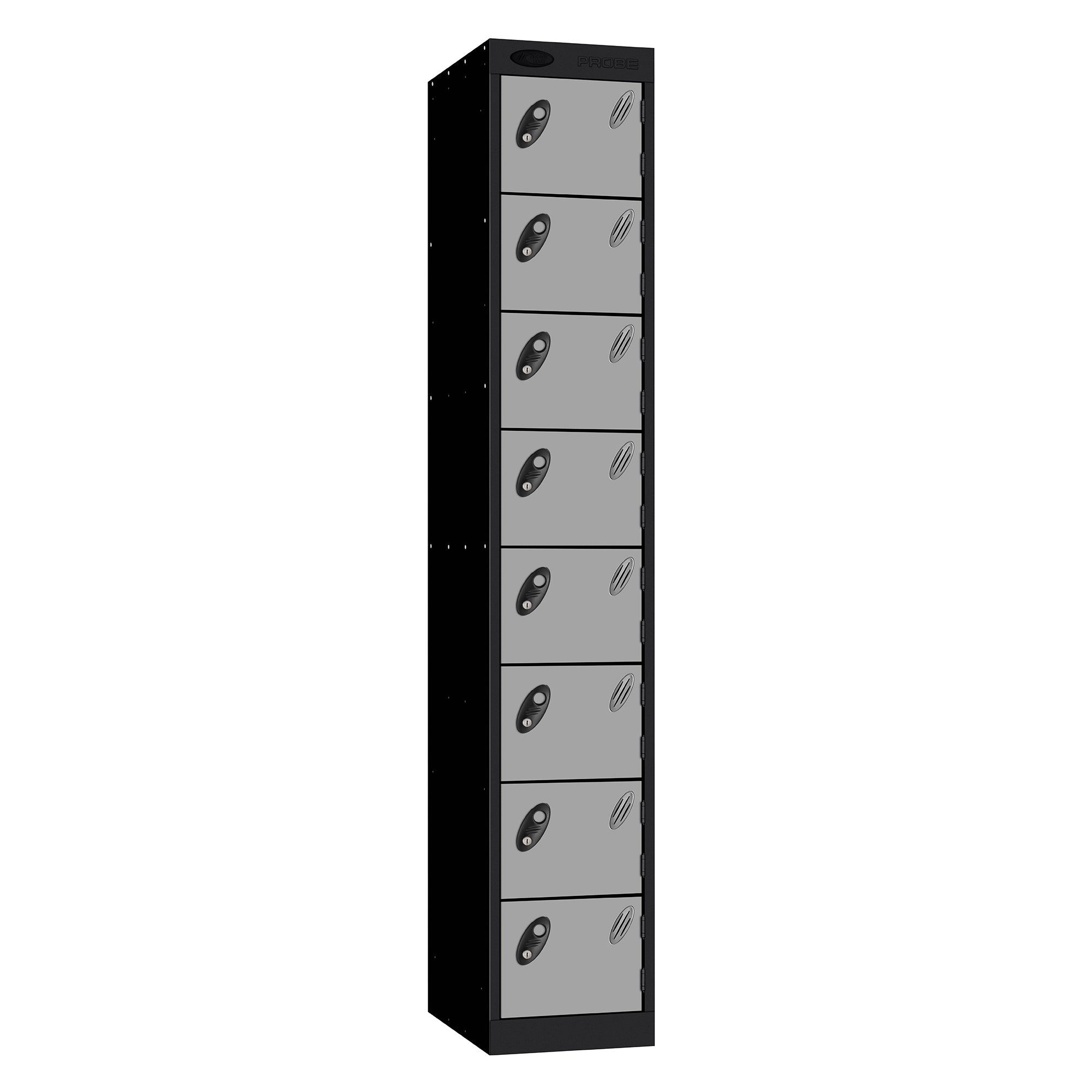 Probe 8 Door Sloping Top Triple Width — Black Carcass / Silver Doors