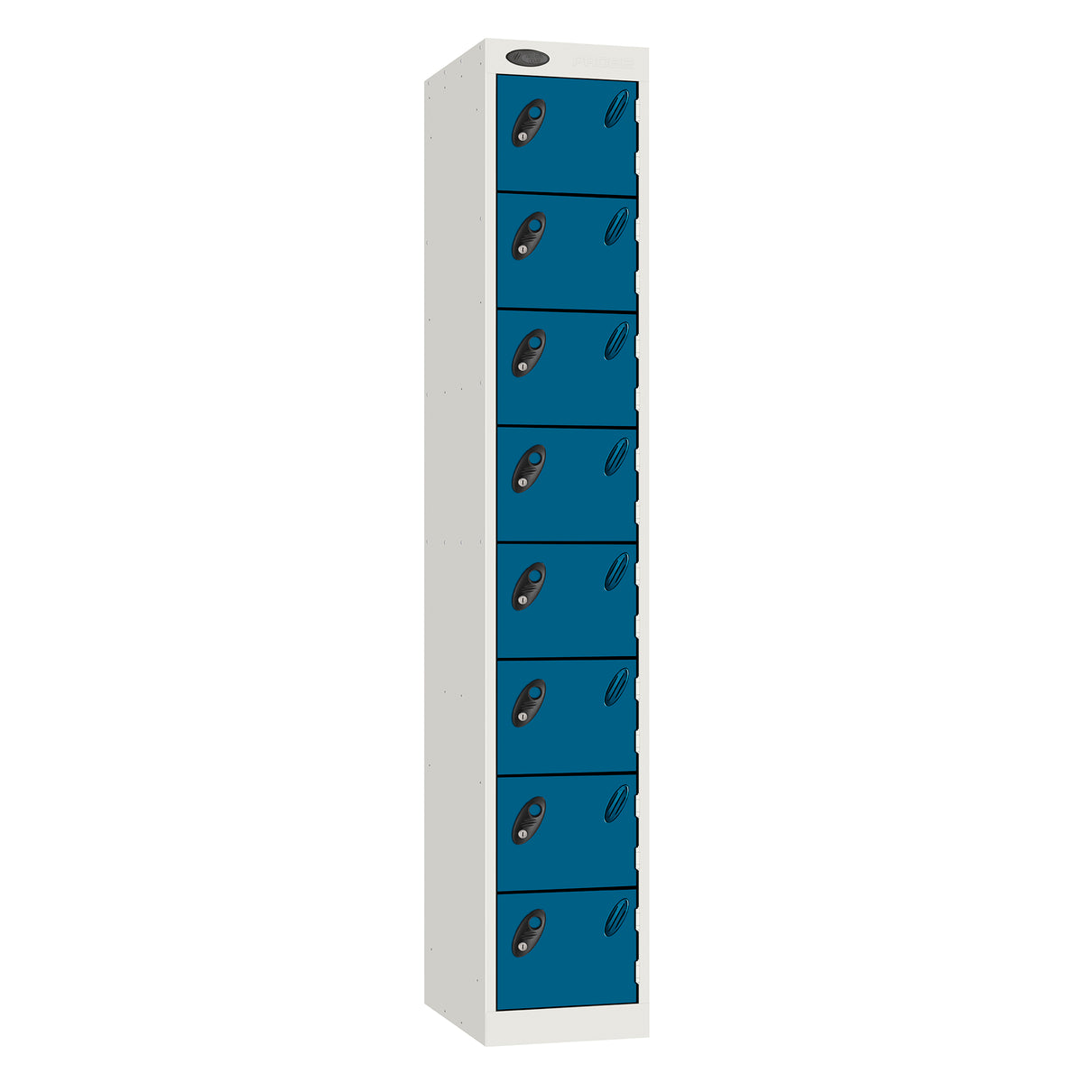 Probe Standard Metric Locker — 8 Door, Flat Top, Double Width — White Carcass / Blue Doors