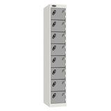 Probe Standard Metric Locker — 8 Door, Flat Top, Triple Width — White Carcass / Silver Doors