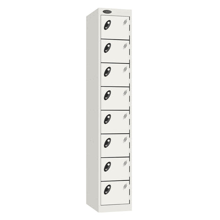 Probe Standard Metric Locker — 8 Door, Flat Top, Double Width — White Carcass / White Doors