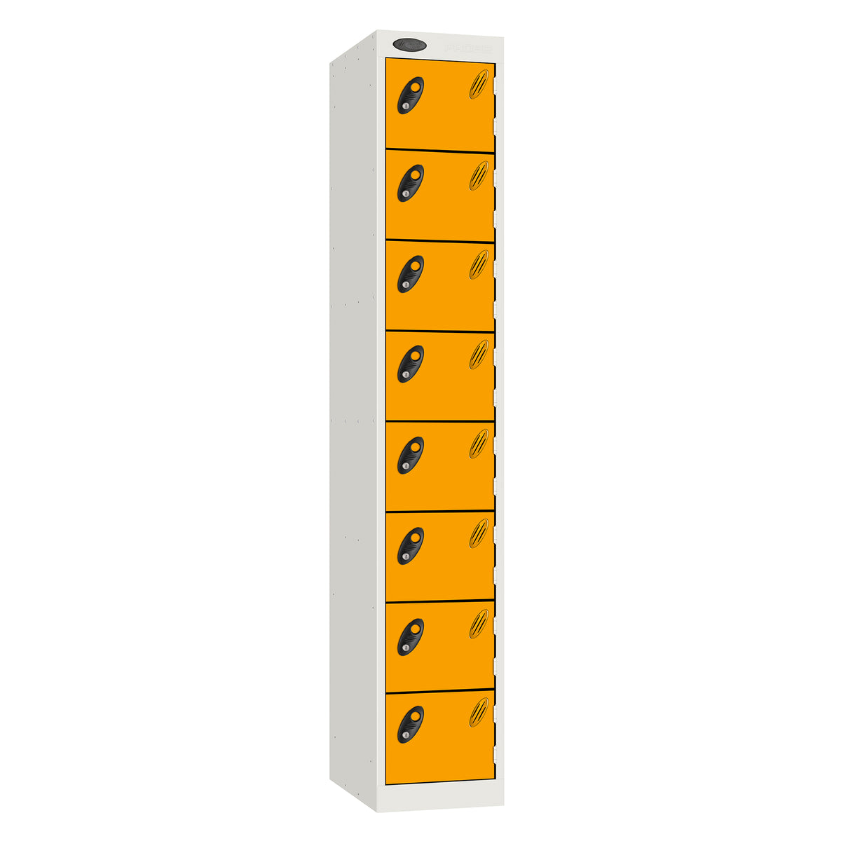 Probe Standard Metric Locker — 8 Door, Sloping Top, Double Width — White Carcass / Yellow Doors