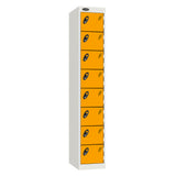 Probe Standard Metric Locker — 8 Door, Sloping Top, Double Width — White Carcass / Yellow Doors