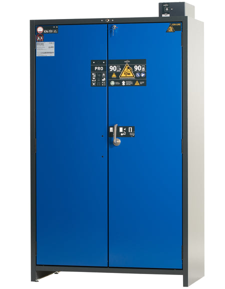 asecos ION-PRO-90 cabinet with doors closed and 3-point locking engaged