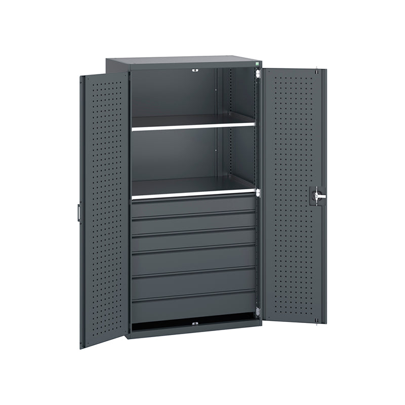 Bott Cubio Kitted Cupboard with Perfo Doors and Drawers 2000mm Anthracite Grey