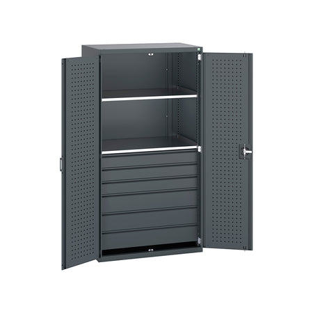 Bott Cubio Kitted Cupboard with Perfo Doors and Drawers 2000mm Anthracite Grey