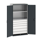 Bott Cubio Kitted Cupboard with Perfo Doors and Drawers 2000mm Light Grey with Anthracite Grey