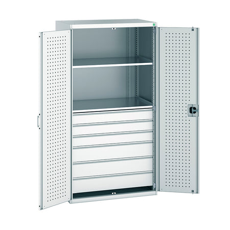 Bott Cubio Kitted Cupboard with Perfo Doors and Drawers 2000mm Light Grey