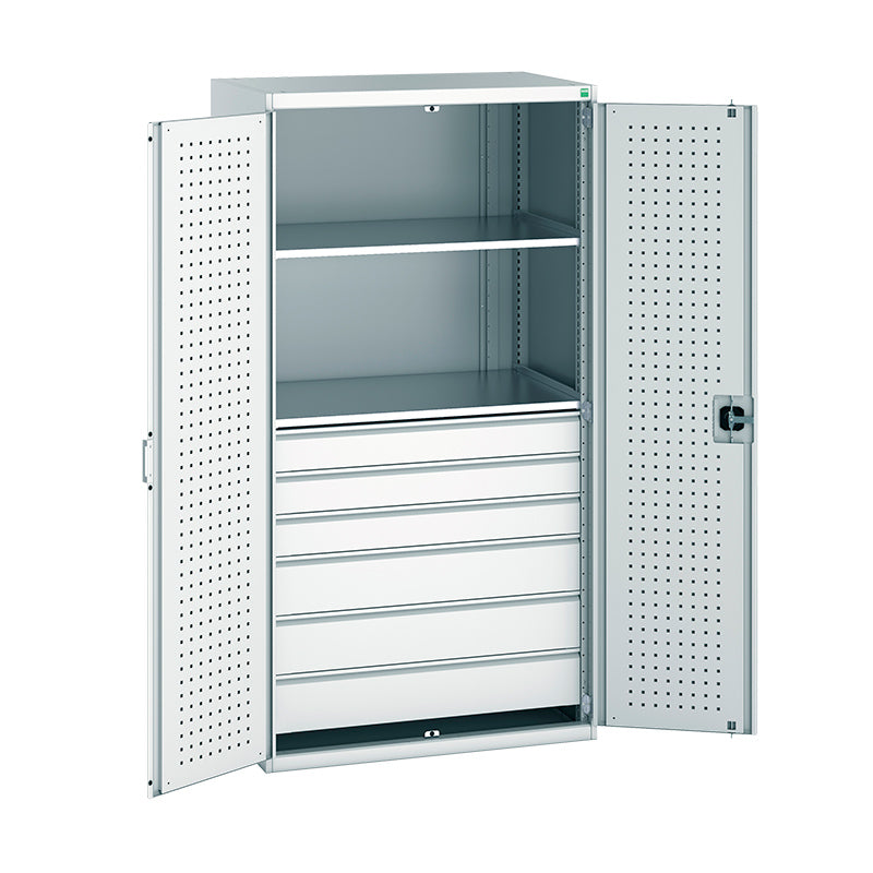 Bott Cubio Kitted Cupboard with Perfo Doors and Drawers 2000mm Light Grey