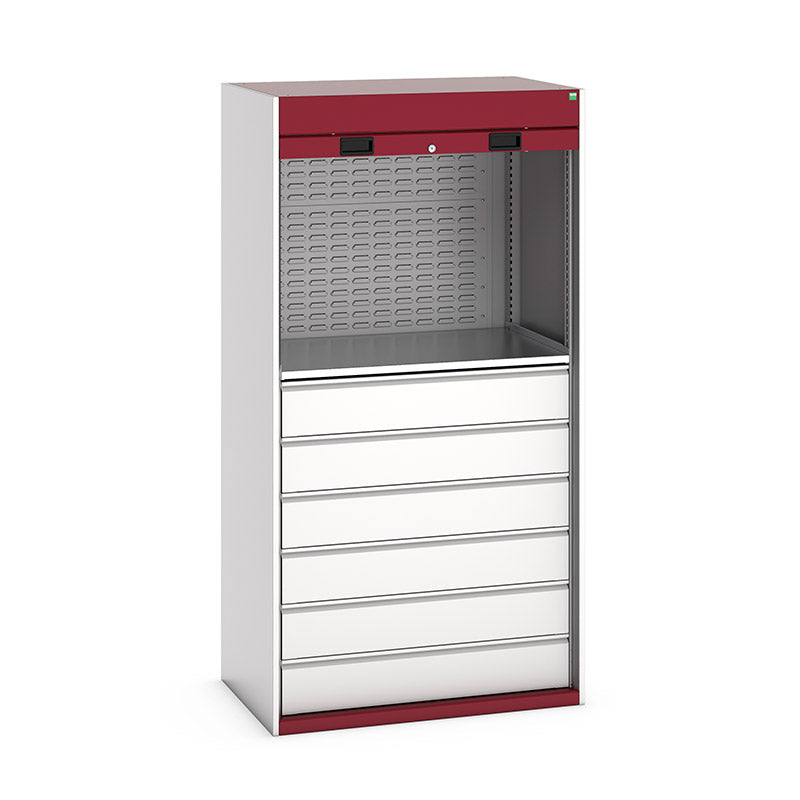 Bott Cubio Roller Shutter Cupboard 1050x650x2000mm Light Grey with Crimson Red