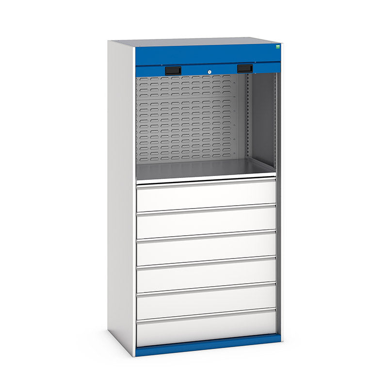 Bott Cubio Roller Shutter Cupboard 1050x650x2000mm Light Grey with Gentian Blue