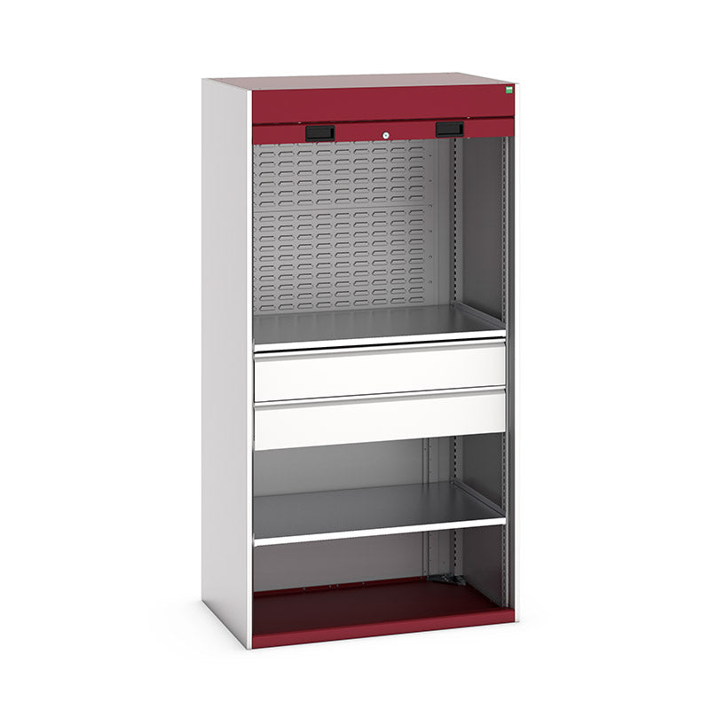 Bott Cubio Roller Shutter Workshop Cupboard Config A Light Grey with Crimson Red