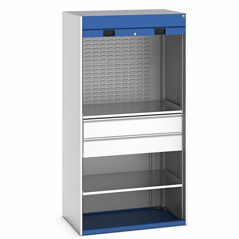 Bott Cubio Roller Shutter Workshop Cupboard Config A Light Grey with Gentian Blue