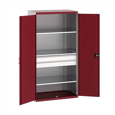 Cubio Cupboard with Perfo Doors 1050x650x2000mm Crimson Red