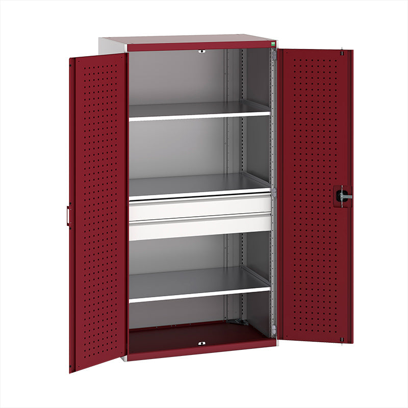 Cubio Cupboard with Perfo Doors 1050x650x2000mm Crimson Red