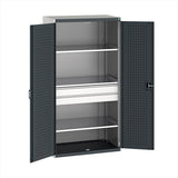 Cubio Cupboard with Perfo Doors 1050x650x2000mm Light Grey with Anthracite Grey