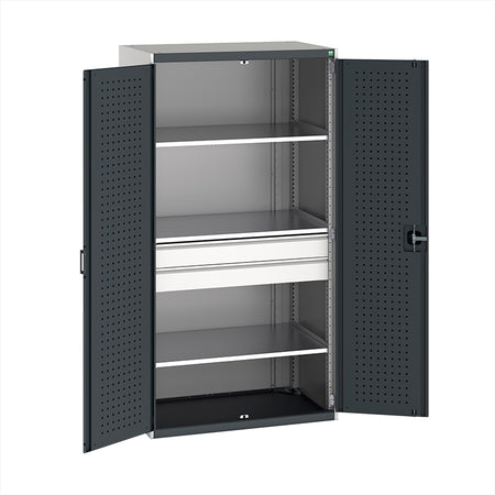 Cubio Cupboard with Perfo Doors 1050x650x2000mm Light Grey with Anthracite Grey