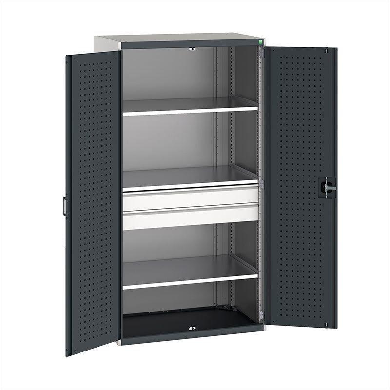Cubio Cupboard with Perfo Doors 1050x650x2000mm Light Grey with Anthracite Grey