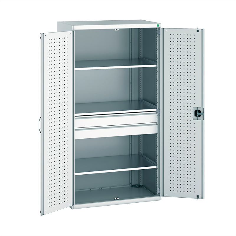 Cubio Cupboard with Perfo Doors 1050x650x2000mm Light Grey