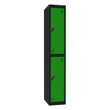 Probe Standard Imperial Locker — 2 Door, Sloping Top, Triple Width — Black Carcass / Green Doors