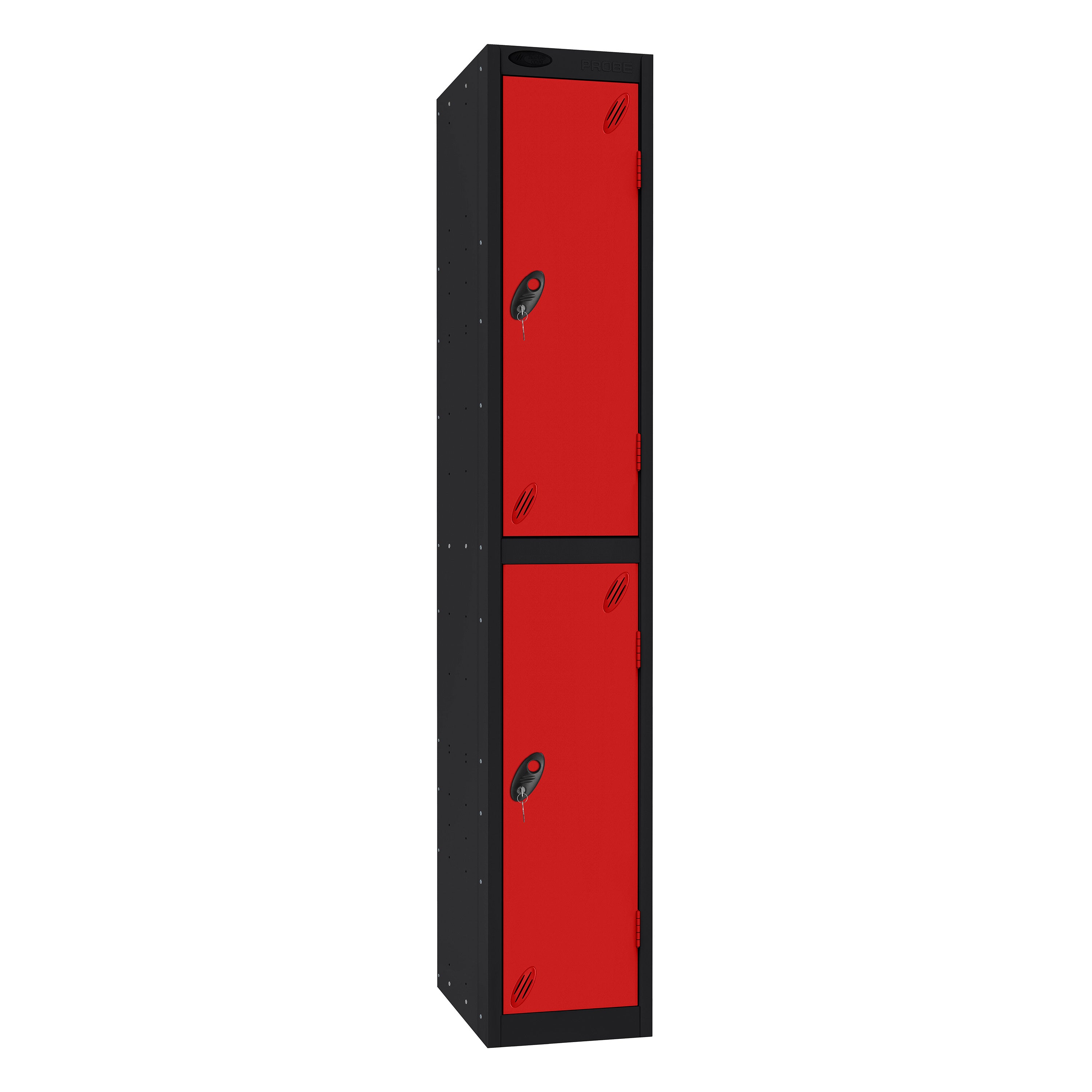 Probe Standard Imperial Locker — 2 Door, Sloping Top, Triple Width — Black Carcass / Red Doors
