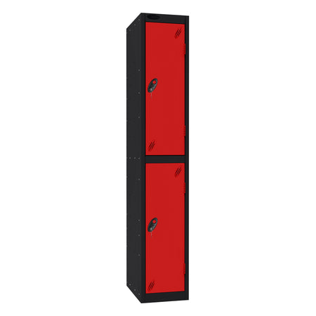 Probe Standard Imperial Locker — 2 Door, Sloping Top, Triple Width — Black Carcass / Red Doors