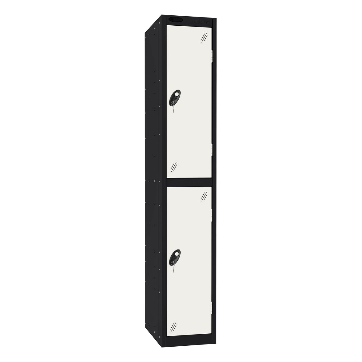 Probe Standard Imperial Locker — 2 Door, Sloping Top, Triple Width — Black Carcass / White Doors