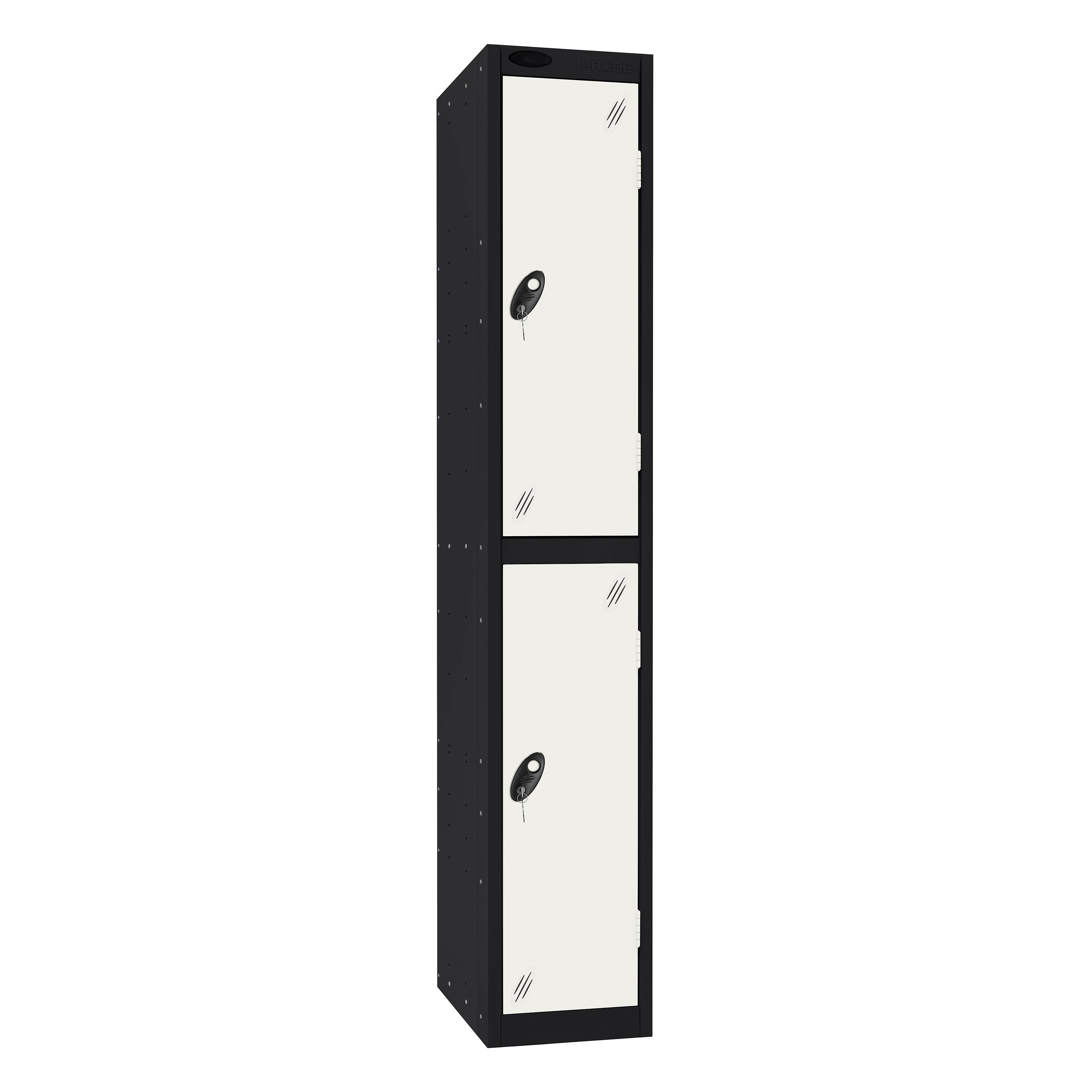 Probe Standard Imperial Locker — 2 Door, Sloping Top, Triple Width — Black Carcass / White Doors