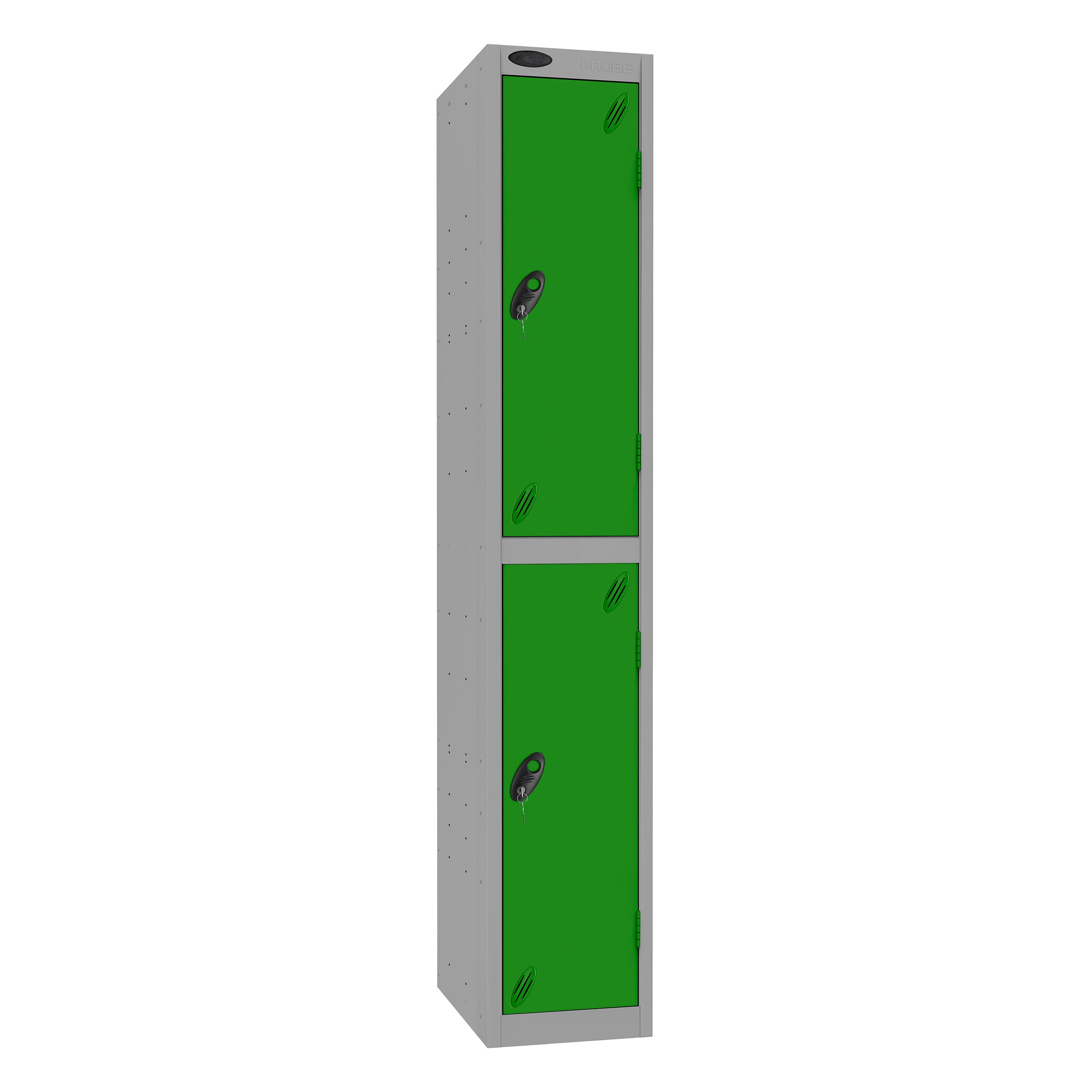 Probe Standard Imperial Locker — 2 Door, Sloping Top, Triple Width — Silver Carcass / Green Doors