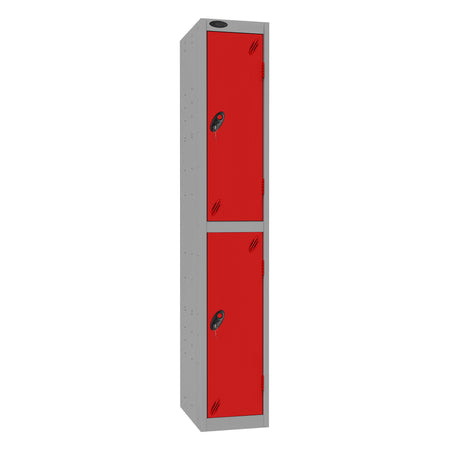 Probe Standard Imperial Locker — 2 Door, Sloping Top, Triple Width — Silver Carcass / Red Doors