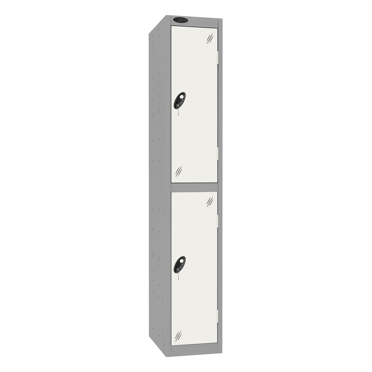 Probe Standard Imperial Locker — 2 Door, Sloping Top, Triple Width — Silver Carcass / White Doors