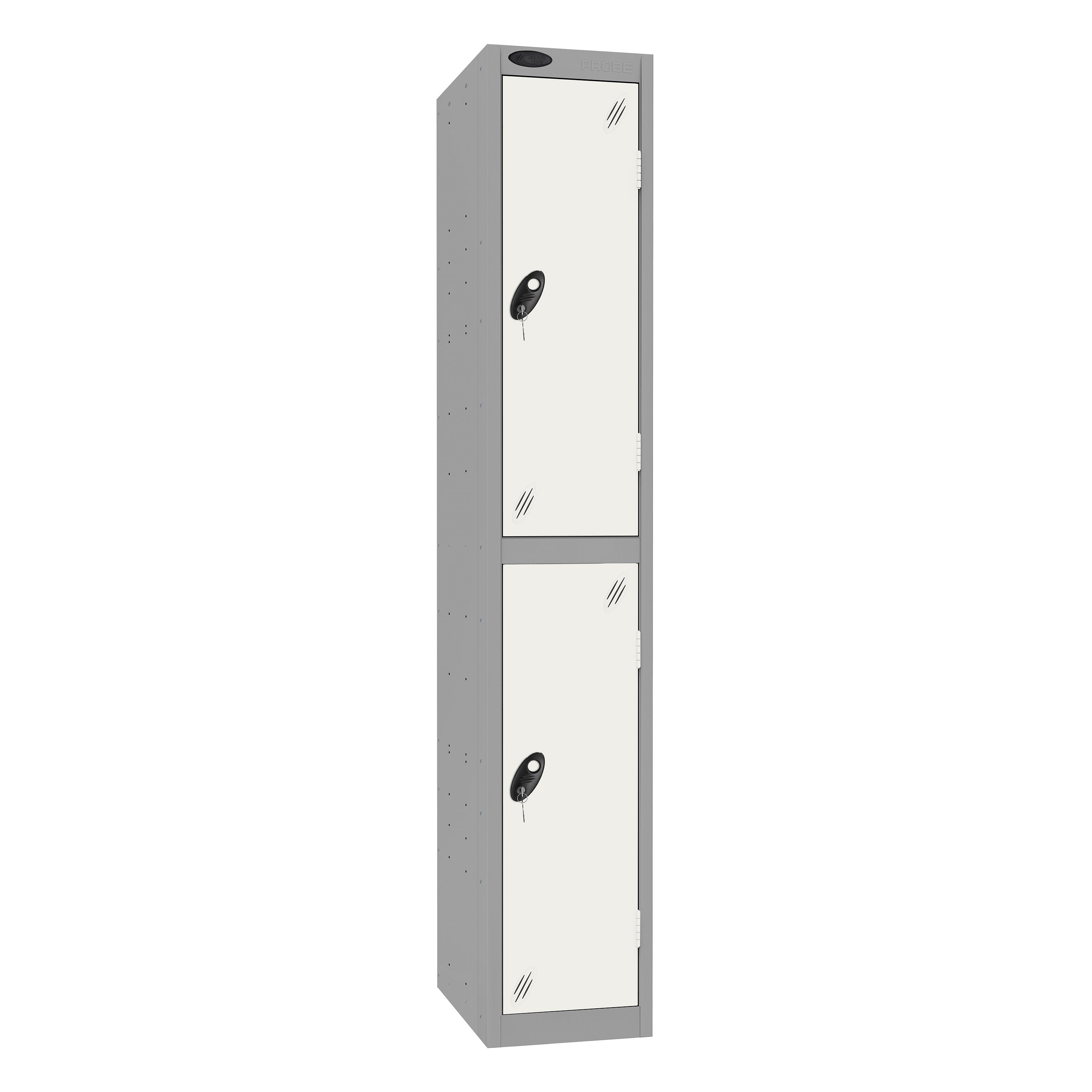 Probe Standard Imperial Locker — 2 Door, Sloping Top, Triple Width — Silver Carcass / White Doors