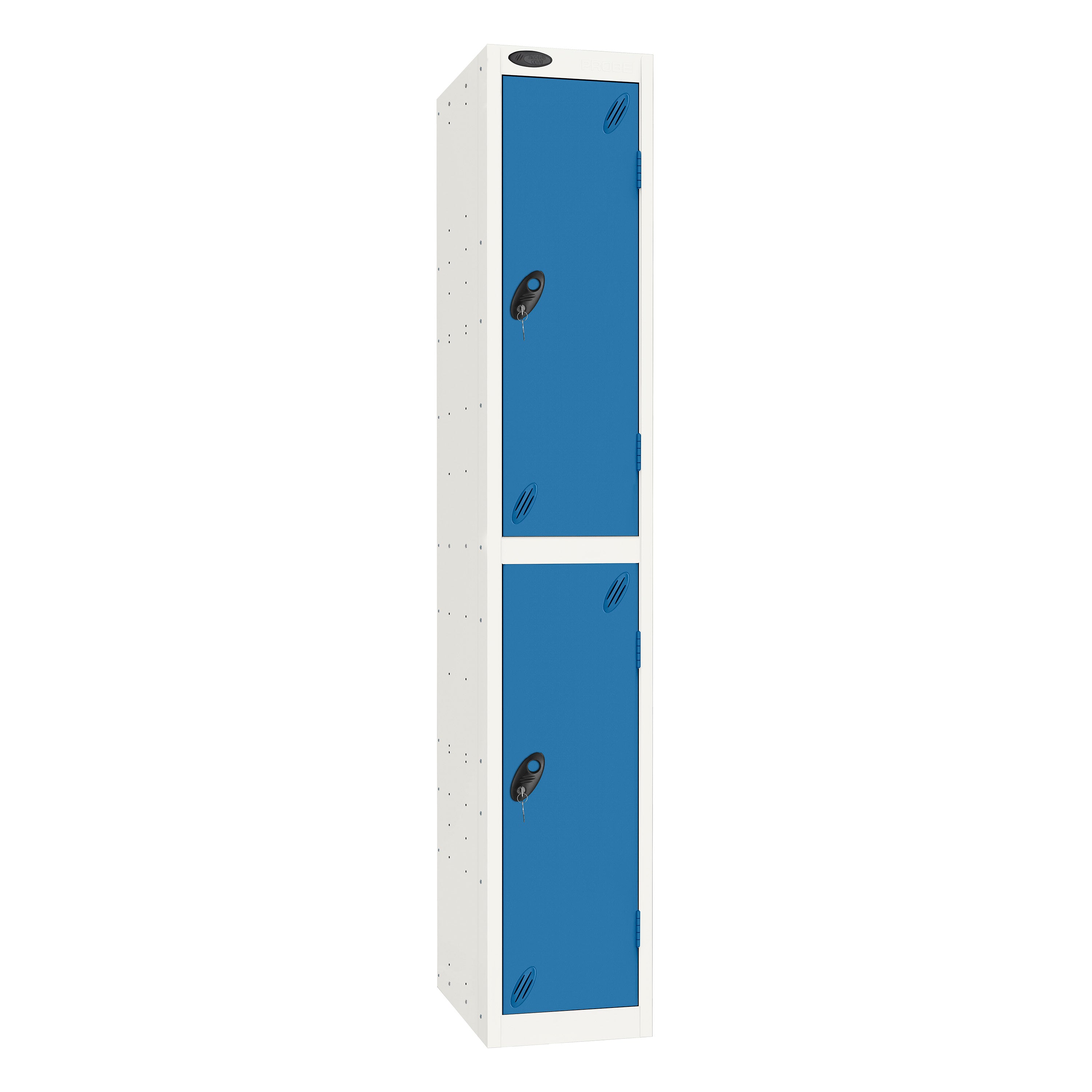 Probe Standard Imperial Locker — 2 Door, Sloping Top, Triple Width — White Carcass / Blue Doors