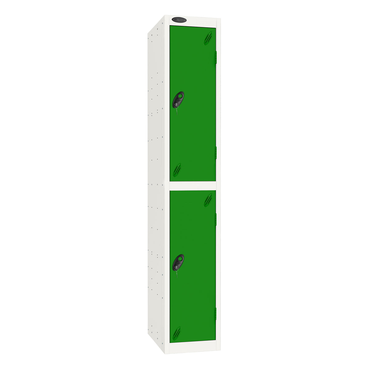 Probe Standard Imperial Locker — 2 Door, Sloping Top, Triple Width — White Carcass / Green Doors