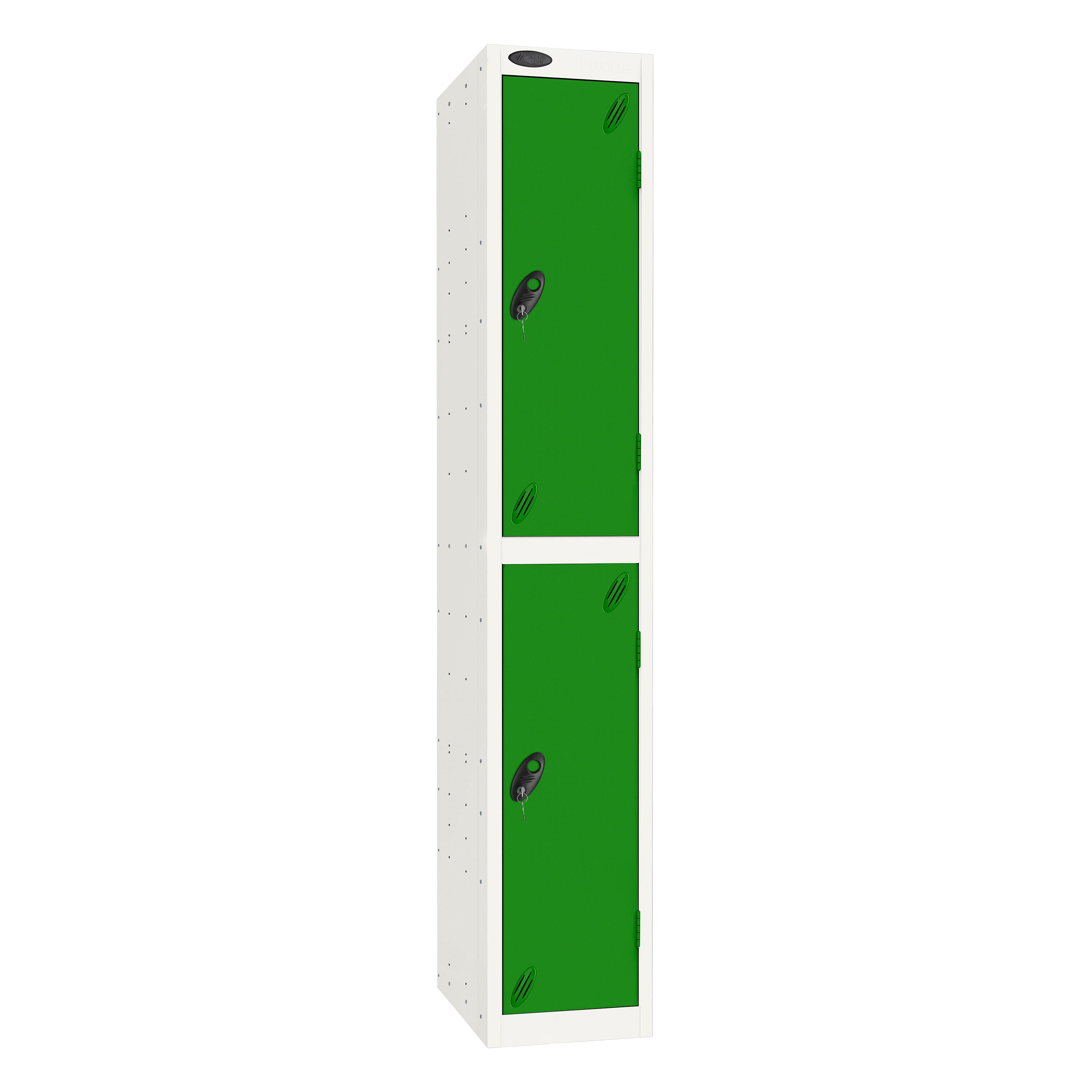 Probe Standard Imperial Locker — 2 Door, Sloping Top, Triple Width — White Carcass / Green Doors