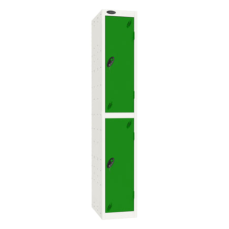 Probe Standard Imperial Locker — 2 Door, Sloping Top, Triple Width — White Carcass / Green Doors