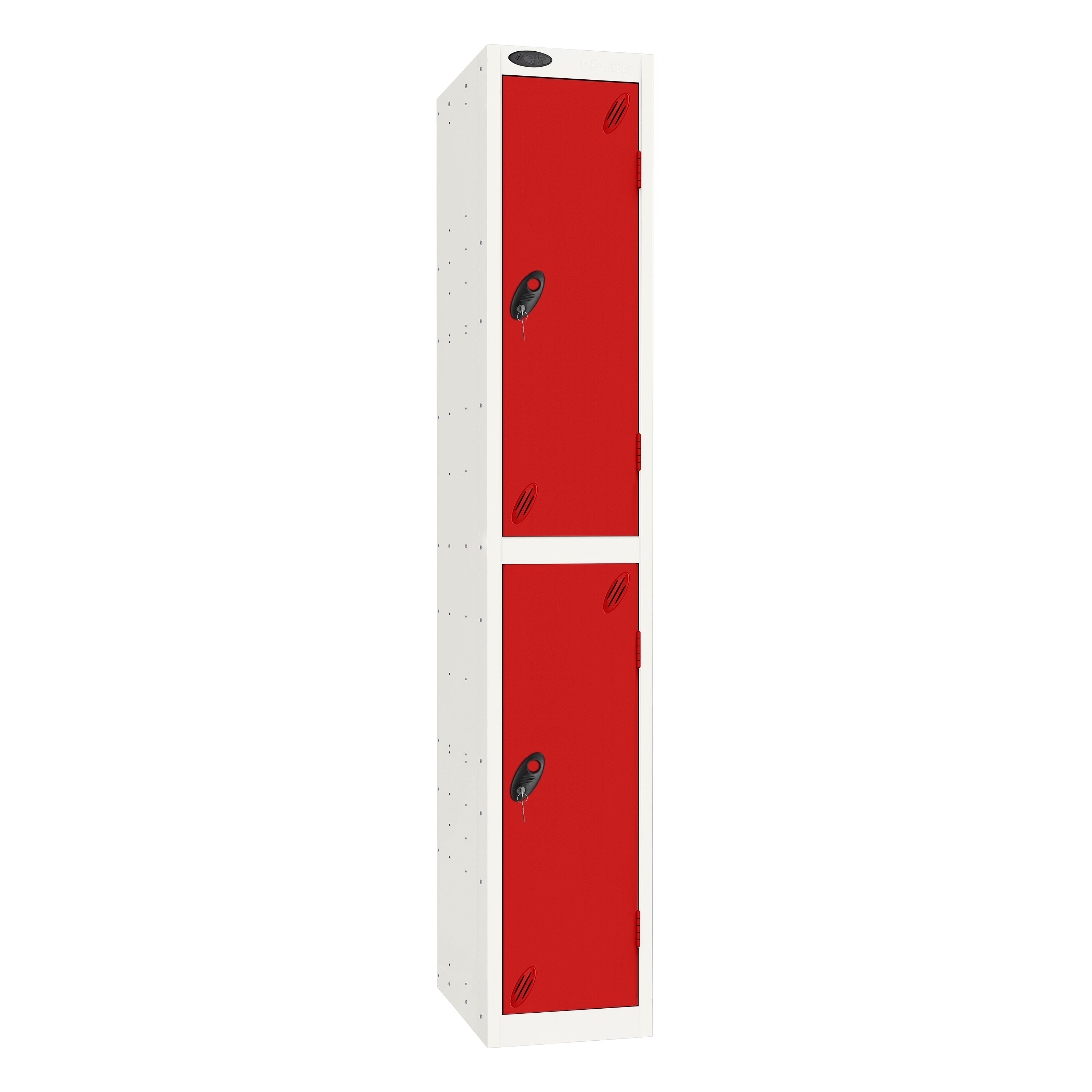 Probe Standard Imperial Locker — 2 Door, Sloping Top, Triple Width — White Carcass / Red Doors