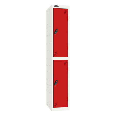 Probe Standard Imperial Locker — 2 Door, Sloping Top, Triple Width — White Carcass / Red Doors