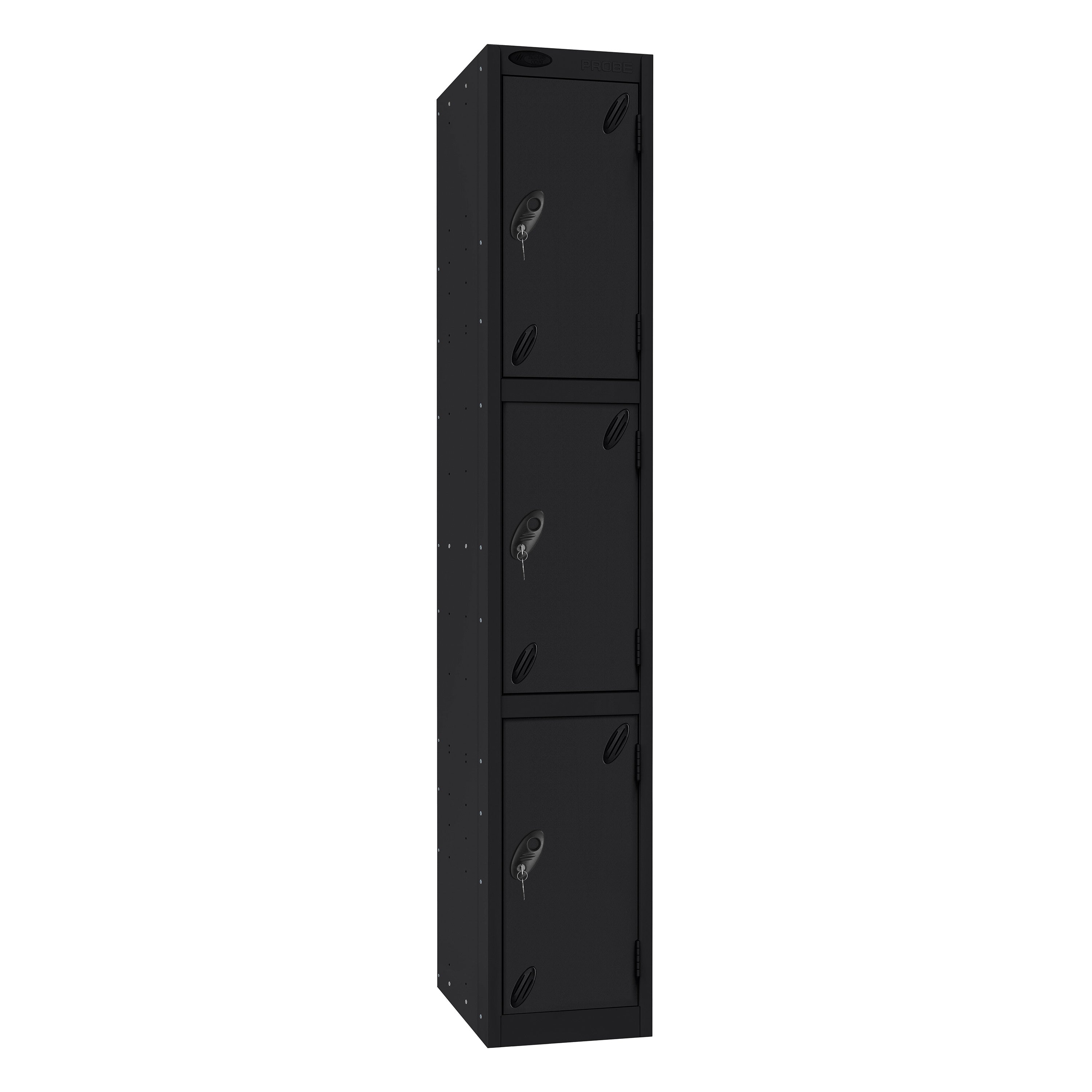 Probe Standard Imperial Locker — 3 Door, Flat Top, Triple Width — Black Carcass / Black Doors